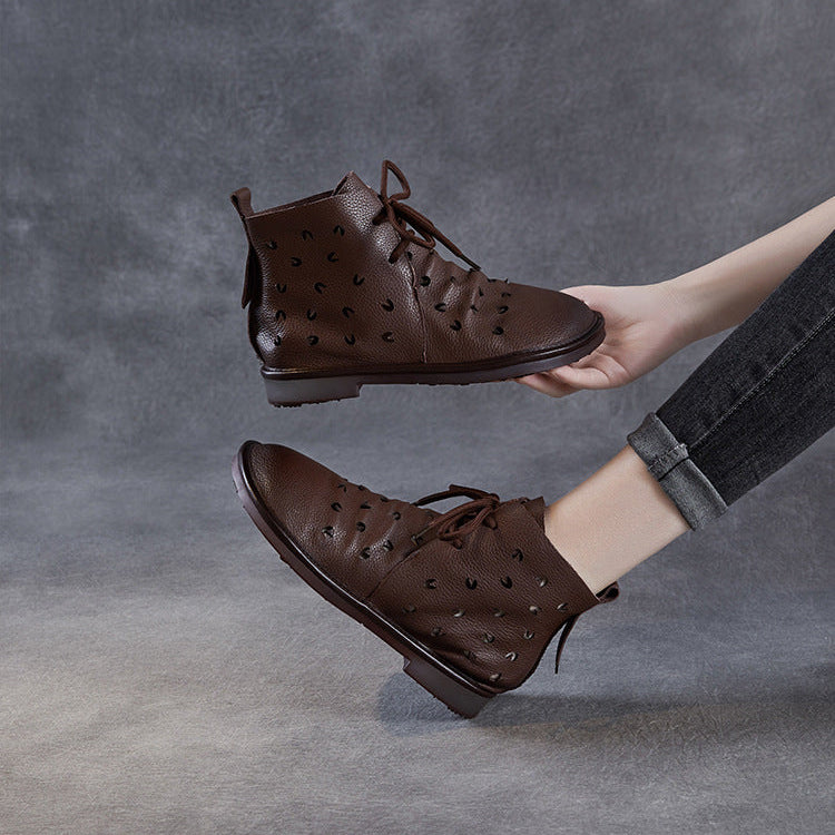 Women's Soft Leather Hollow Out Summer Boots – Breathable & Comfortable