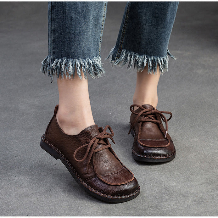 Women's Vintage Artisanal Leather Oxfords Splicing Process Lace-up Derby