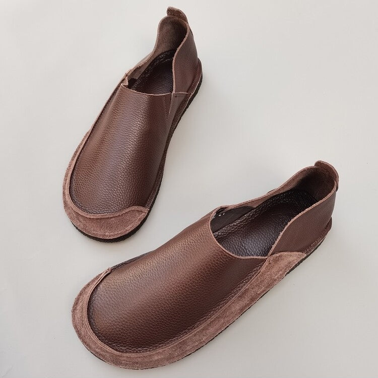 Women's Men's Handmade Genuine Leather Slip-on Minimalist Soft Walking Flat Shoes