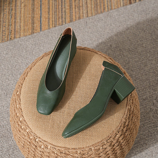 Women's Leather Mid Heel Multicolor Slip On Comfortable Glove Shoes