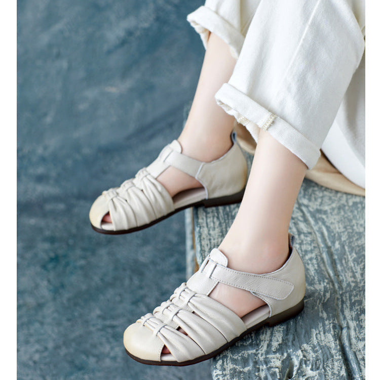Women's Casual Closed Toe Velcro Flat Leather Sandals