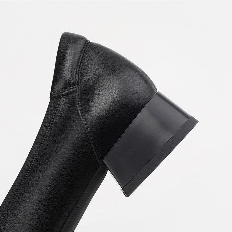 Women's Leather Ballet Flats - Round Toe with Elegant Bow Detail