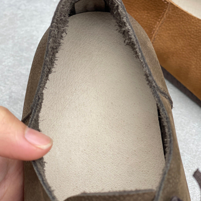 Women’s Handmade Leather Round Toe Flats – Lace-Up Lightweight Casual Shoes