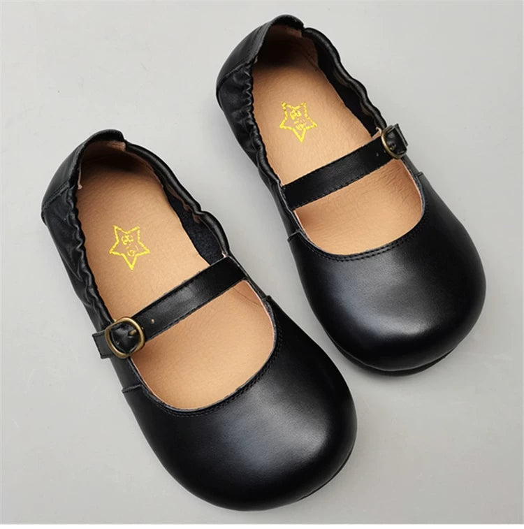 Women's Genuine Leather Wide Toe Mary Jane Shoes – Breathable Anti-Slip Flat Flats for Wide Feet & Bunions
