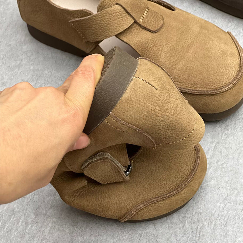 Comfortable Vintage Leather Velcro Mary Jane Flats Womens Shoes