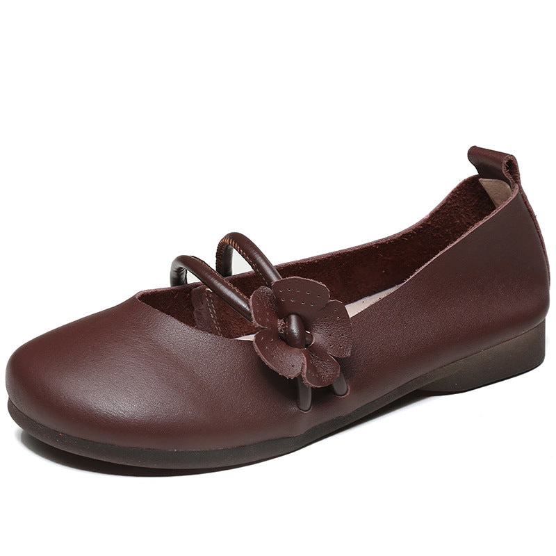 Women's Soft Leather Flats – Artistic Floral Design Casual Shoes