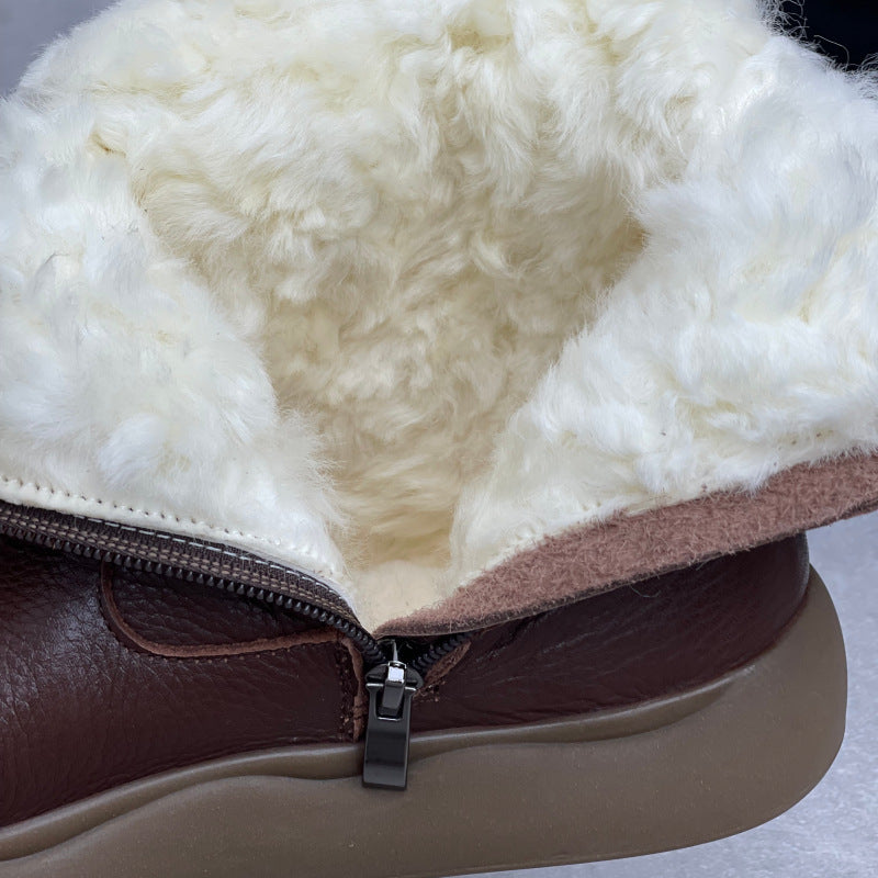 Fur Lined Leather Winter Boots for Women – Side Zip Short Ankle Design