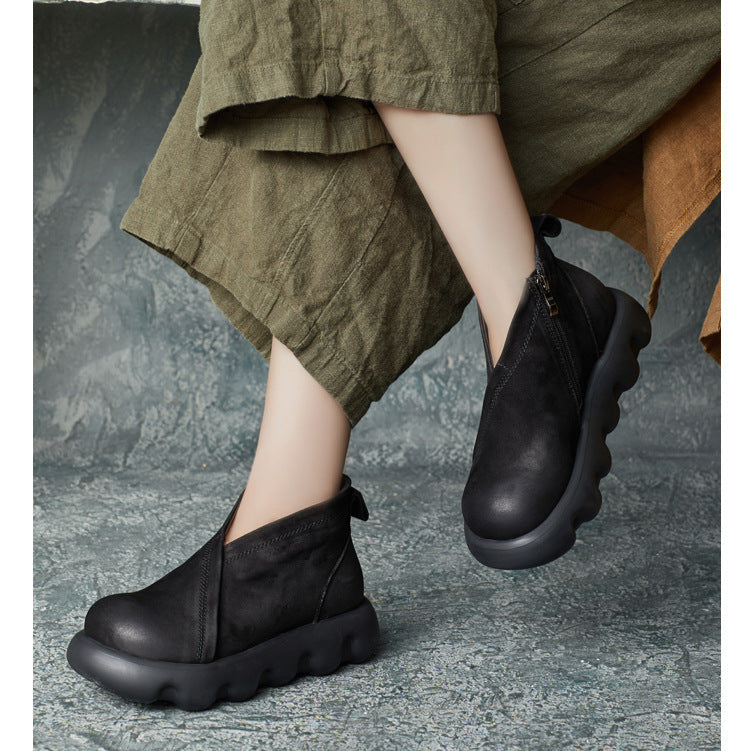 Women's Genuine Leather Platform Ankle Boots – Lightweight Chunky Sole Boots