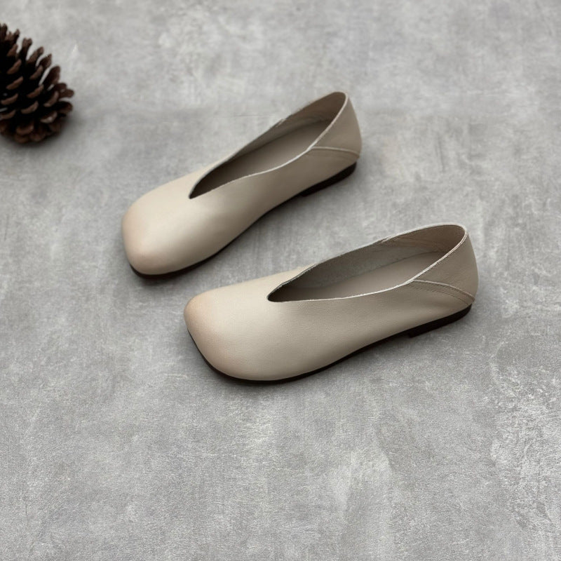 Women’s Handmade Leather Square Toe Flats – Vintage Slip-On Casual Shoes