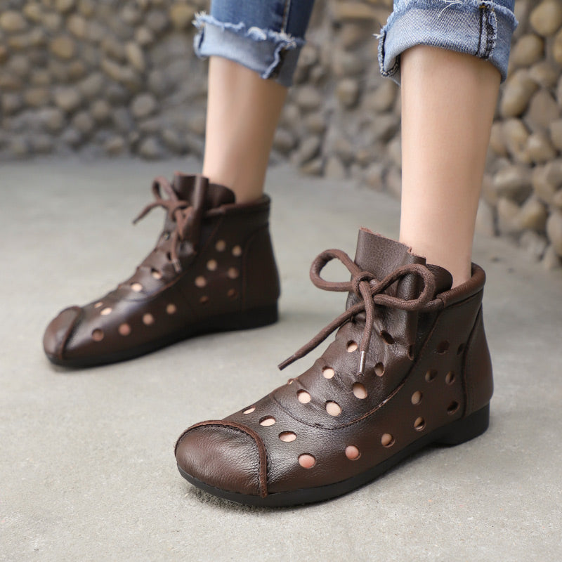 Women's Summer Leather Hollow Out Ankle Boots