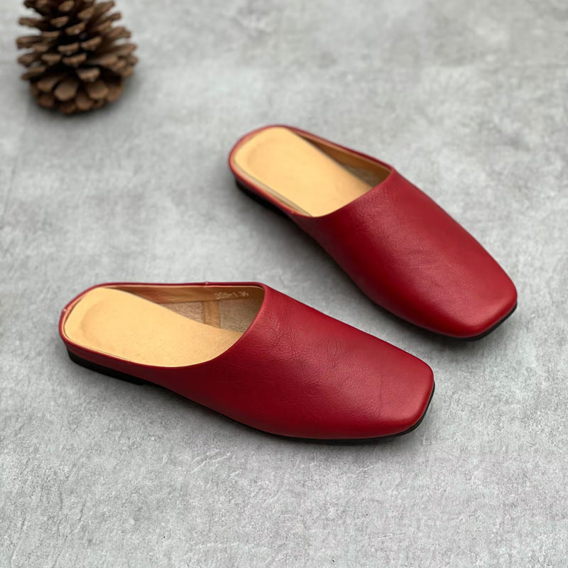Women's Handmade Leather Closed Toe Comfort Mule Shoes