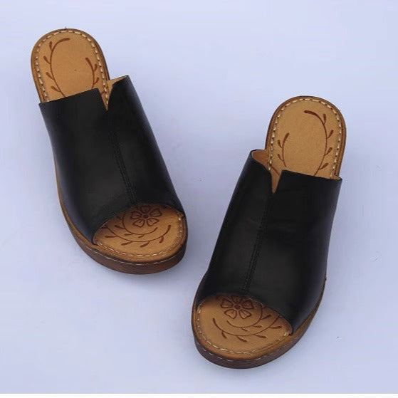 Women's Vintage Platform Block Heel Open Toe Mule Sandals