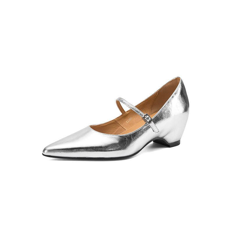 Handmade Patent Leather Mary Janes - Women's Pointed Toe Block Heel Pumps