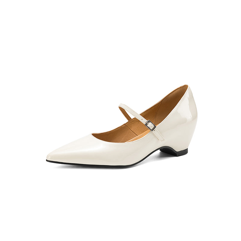 Handmade Patent Leather Mary Janes - Women's Pointed Toe Block Heel Pumps