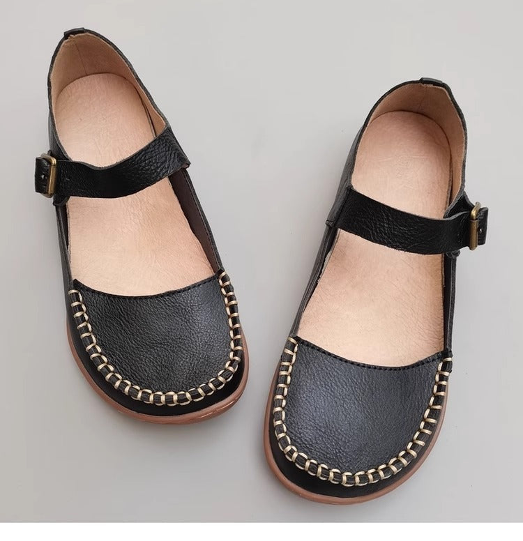 Leather Stitching Comfortable Buckle Low-cut Niche Mary Jane Shoes Women's Shoes