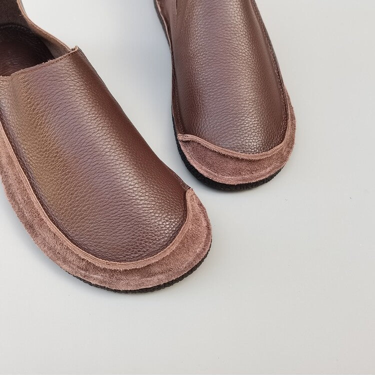 Women's Men's Handmade Genuine Leather Slip-on Minimalist Soft Walking Flat Shoes