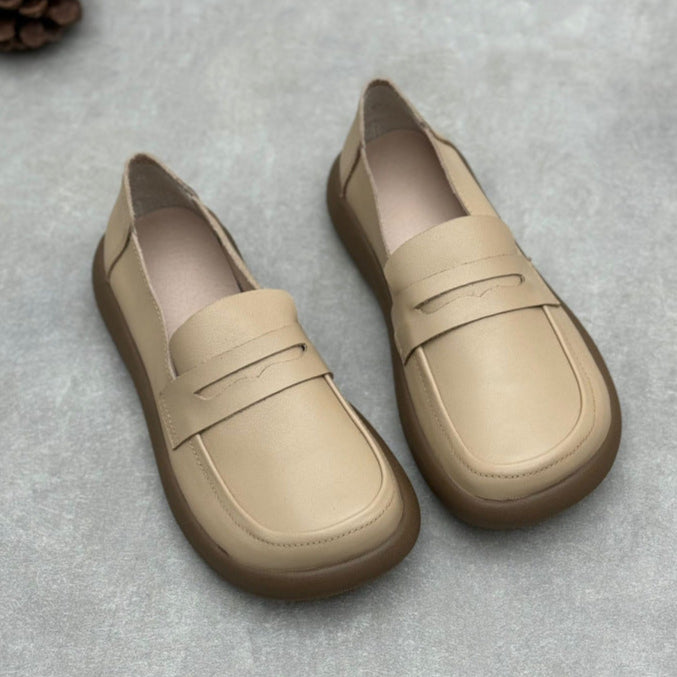 Women's Handmade British Preppy Leather Flat Casual Loafers