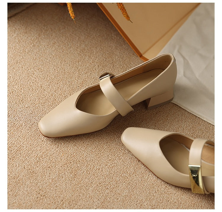 Women's Leather Business Mary Jane Heel Pump
