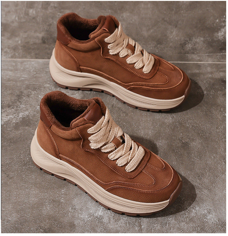 Women's Retro High-Top Leather Sneakers – Chunky Sole Casual Platform Shoes
