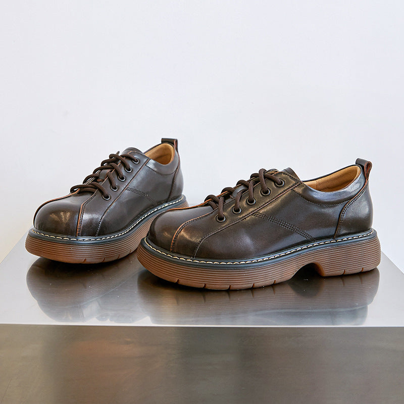 Womens Platform Oxfords Lace Up Flats Leather Shoes