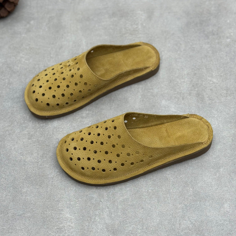 Women's The Laser-Cut Air All-Cowhide Unlined Mules - Lightweight Round Toe Flat Slides