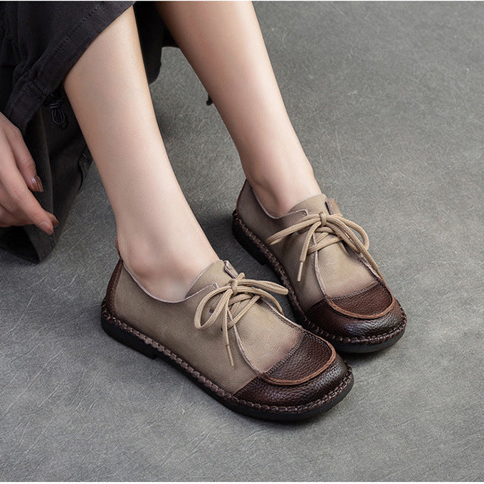 Women's Vintage Artisanal Leather Oxfords Splicing Process Lace-up Derby