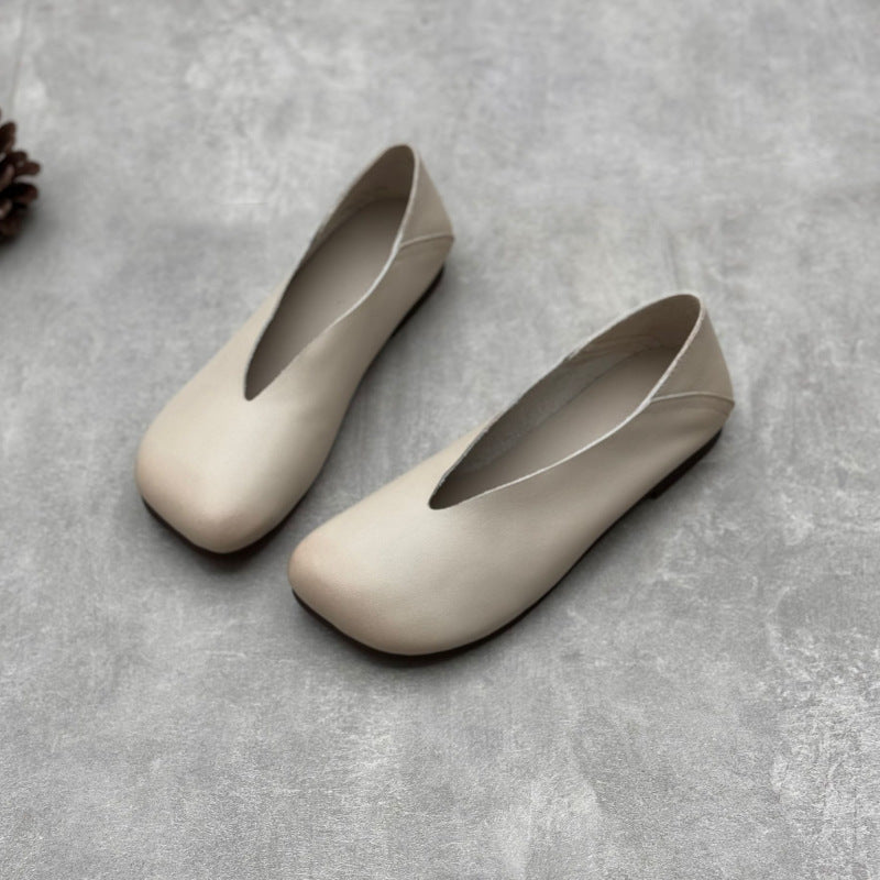 Women’s Handmade Leather Square Toe Flats – Vintage Slip-On Casual Shoes