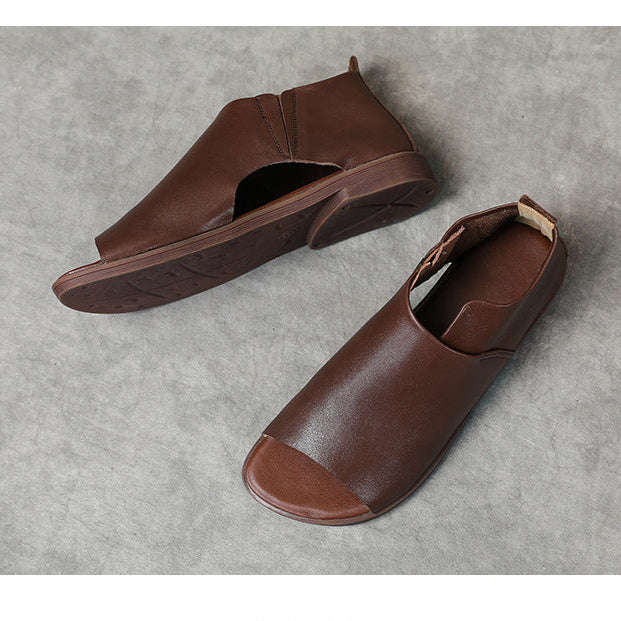 Women's Handmade Leather Open Toe Slip-On Comfort Sandals