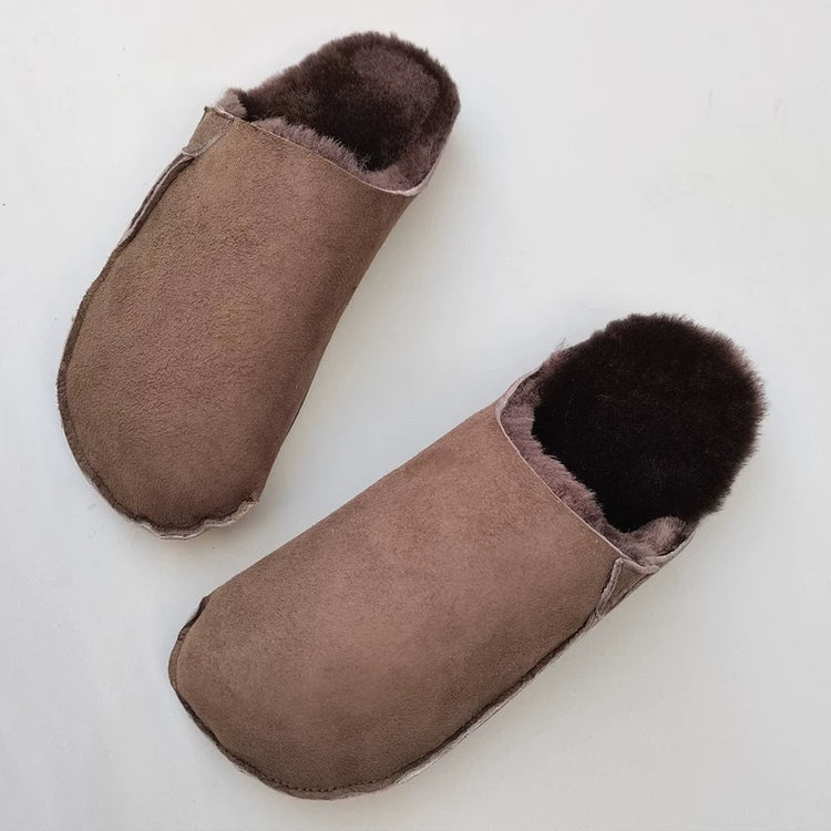 Women's Genuine Shearling Mules Winter Warm Fur Lined Slip On Slippers Clogs