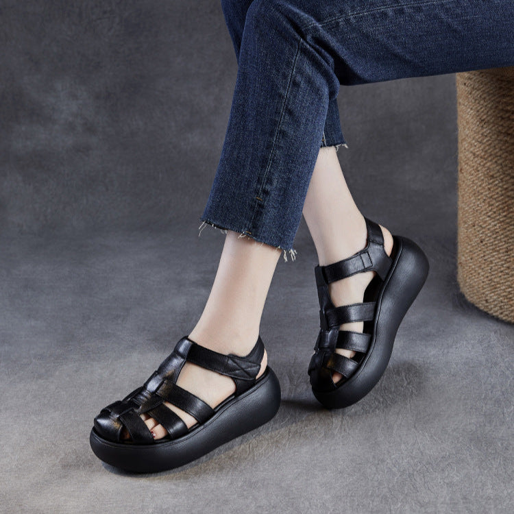Women's Platform Leather Fisherman Sandals – Handmade Casual Summer Shoes