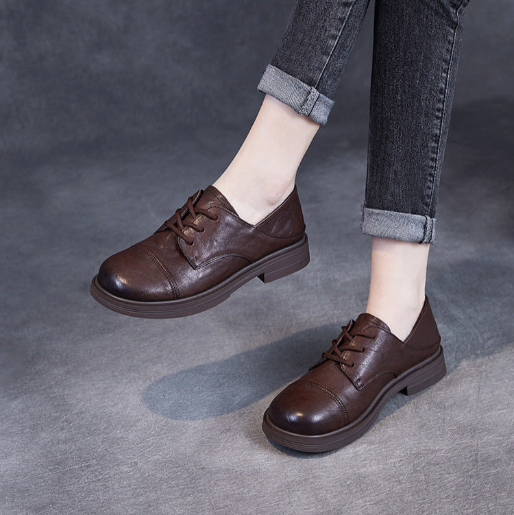 Women's Comfortable Vintage Leather Lace-Up Round-Toe Everyday Shoes