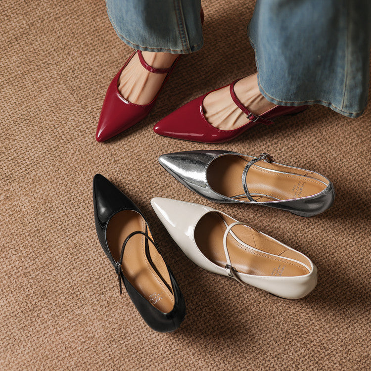 Handmade Patent Leather Mary Janes - Women's Pointed Toe Block Heel Pumps