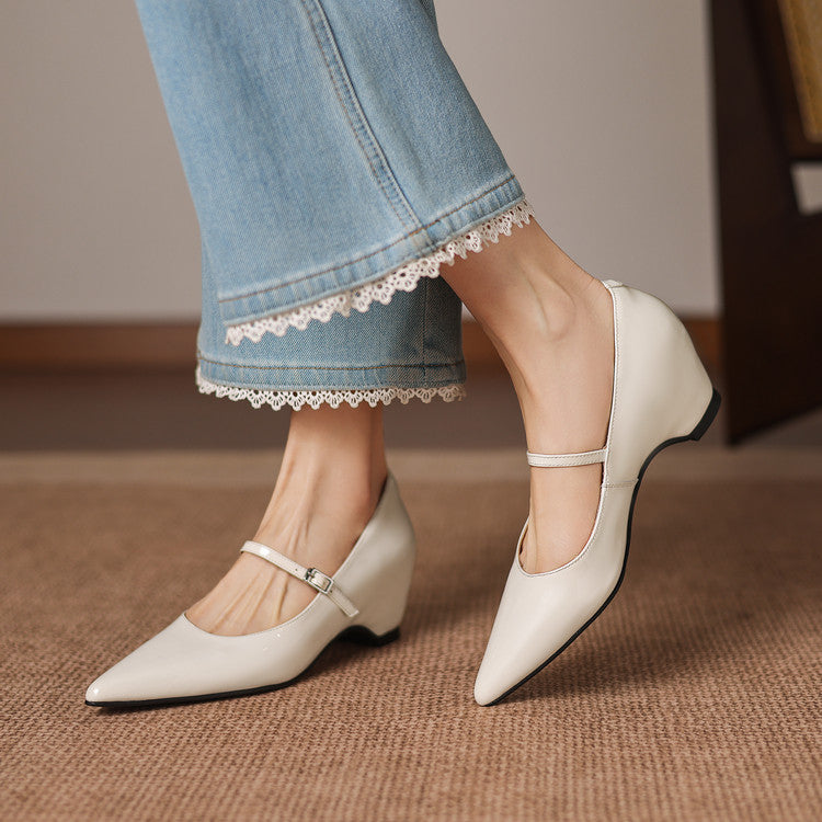 Handmade Patent Leather Mary Janes - Women's Pointed Toe Block Heel Pumps