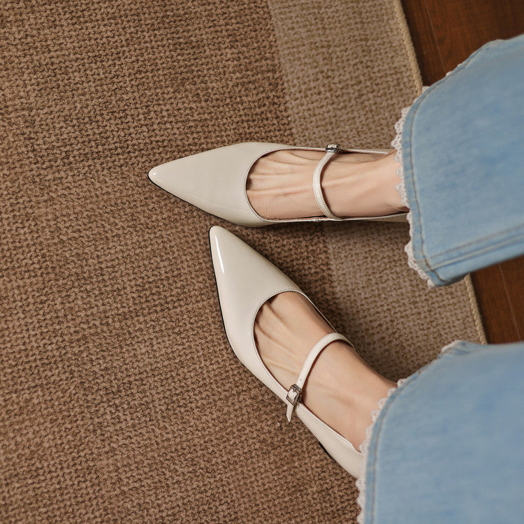 Handmade Patent Leather Mary Janes - Women's Pointed Toe Block Heel Pumps