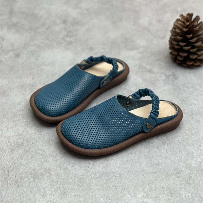 Women's Flat Leather Sandals – Closed-Toe Breathable Summer Style