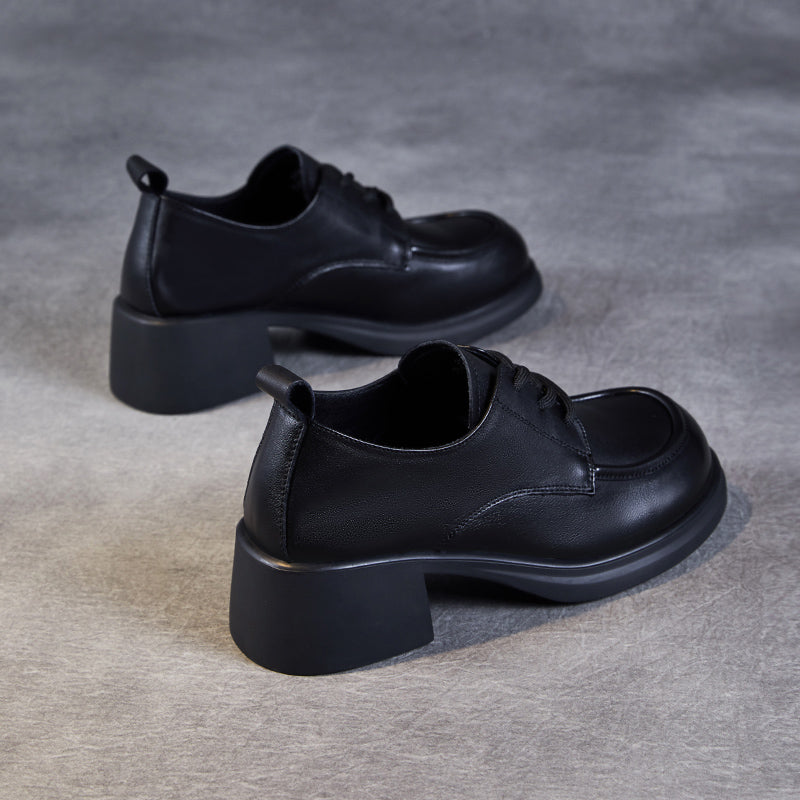 Women's Leather Comfortable Low Heel Block Oxford Shoes