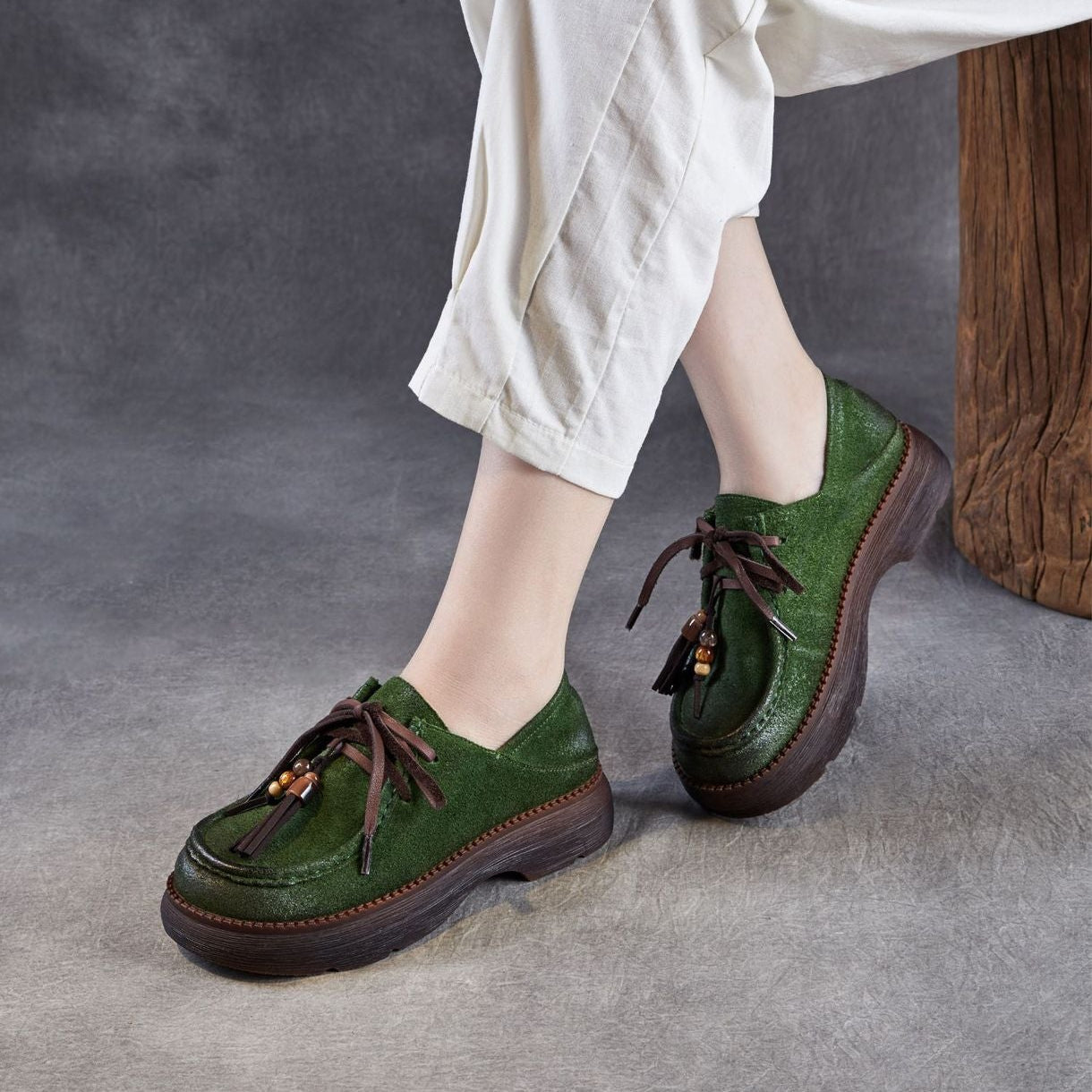 Women’s Suede Tassel Lace-Up Platform Shoes – Casual Everyday Style