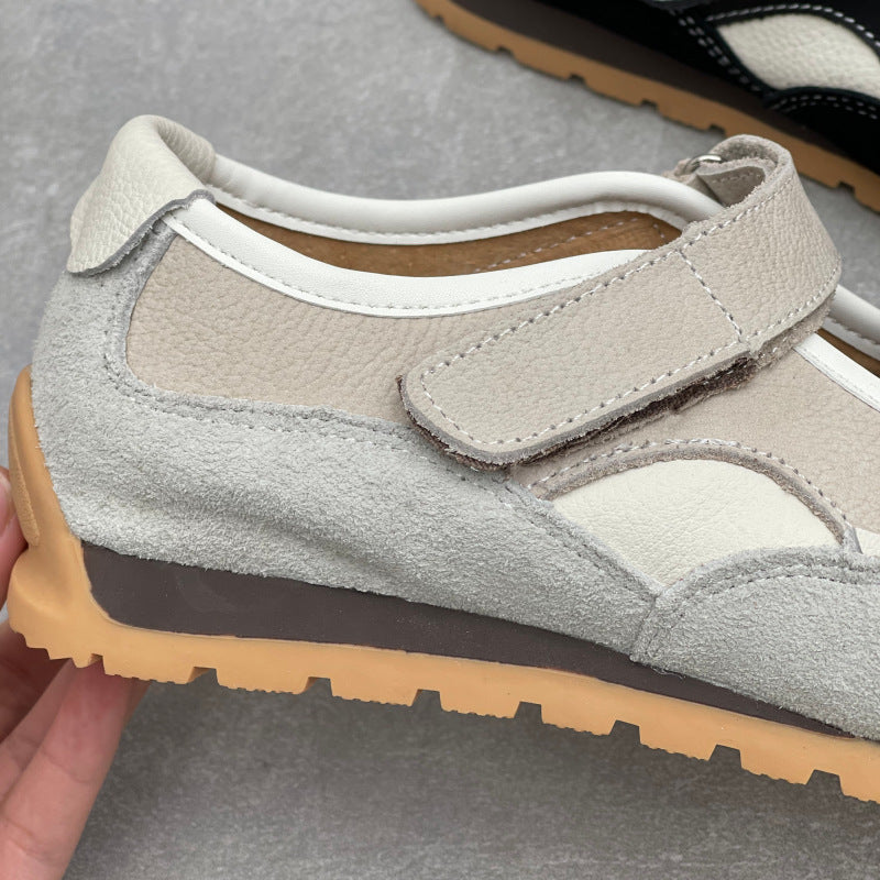 Women’s Cute Leather Mary Jane Sneakers – Casual Velcro Strap Comfortable Shoes