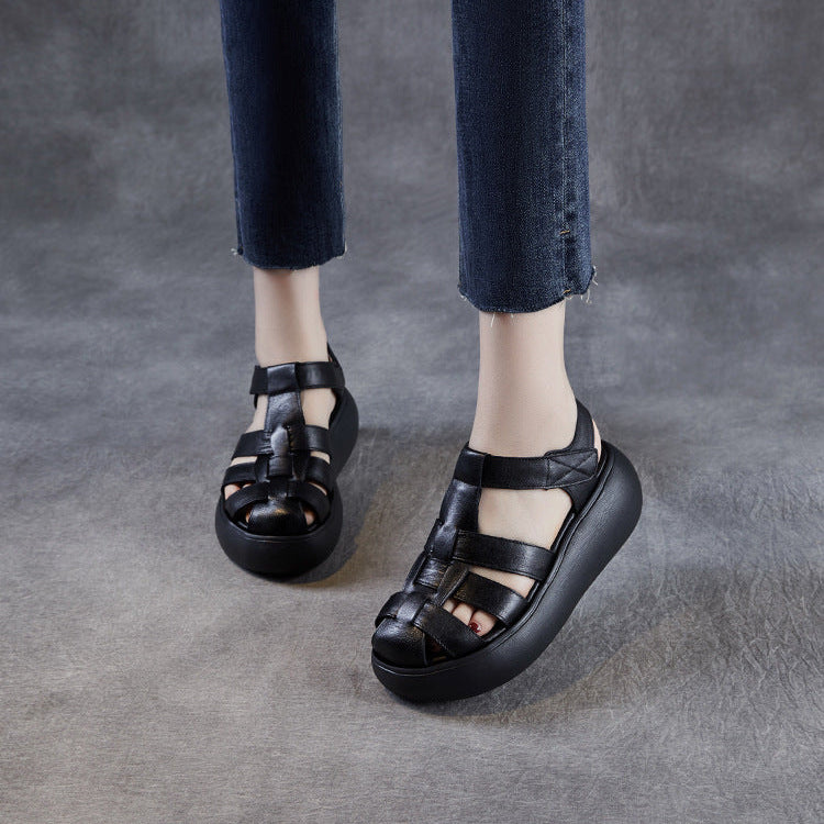 Women's Platform Leather Fisherman Sandals – Handmade Casual Summer Shoes