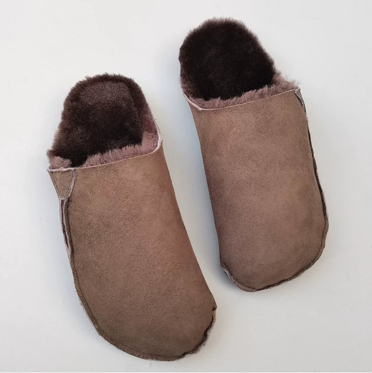 Women's Genuine Shearling Mules Winter Warm Fur Lined Slip On Slippers Clogs