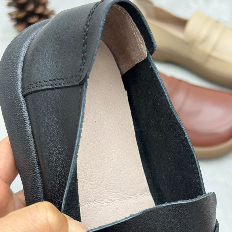 Women's Handmade British Preppy Leather Flat Casual Loafers