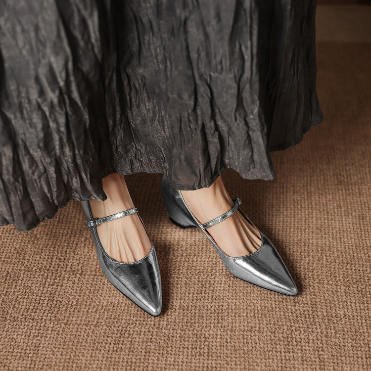 Handmade Patent Leather Mary Janes - Women's Pointed Toe Block Heel Pumps