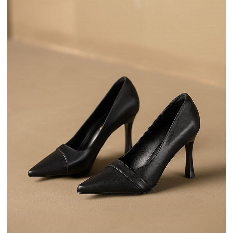 Women's Leather Business Work Black Heeled Pump