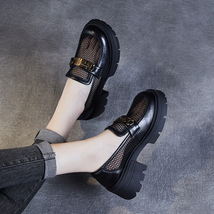 Women's Leather & Mesh Loafers Platform Lug Sole Breathable Hybrid Shoes