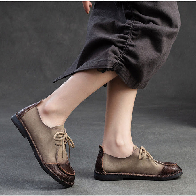 Women's Vintage Artisanal Leather Oxfords Splicing Process Lace-up Derby