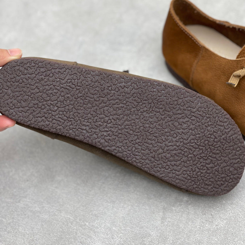 Women’s Handmade Leather Round Toe Flats – Lace-Up Lightweight Casual Shoes