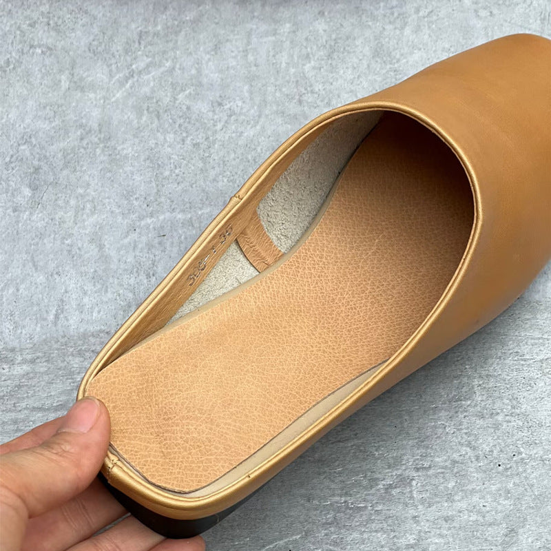 Women's Handmade Leather Closed Toe Comfort Mule Shoes
