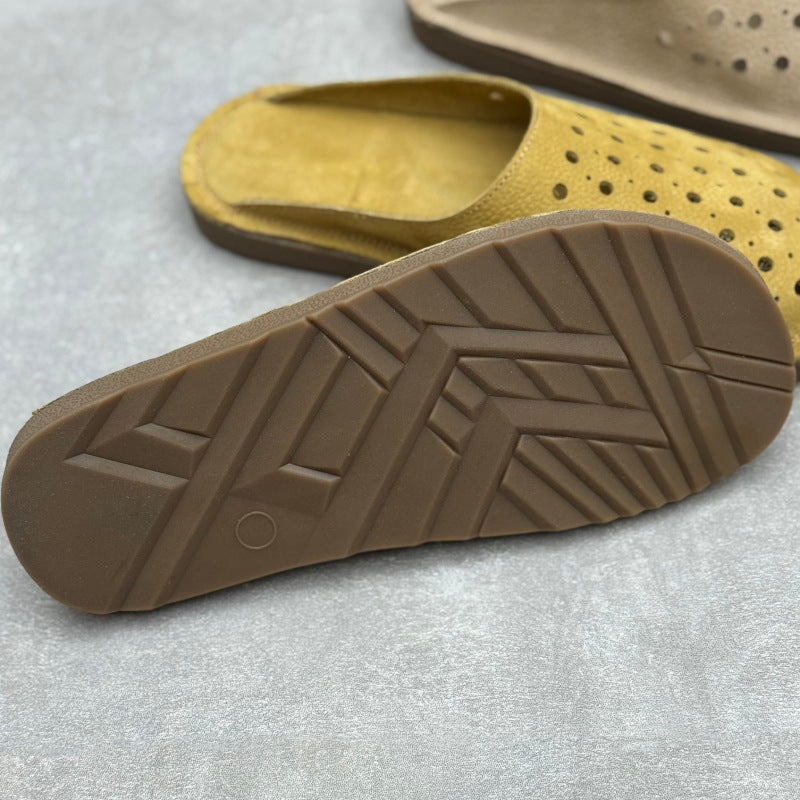 Women's The Laser-Cut Air All-Cowhide Unlined Mules - Lightweight Round Toe Flat Slides