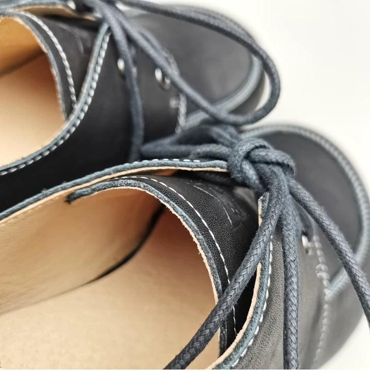 Women's Wide Toe Box Genuine Leather Lace-Up Shoes – Comfort Oxfords for Wide Feet & Bunions