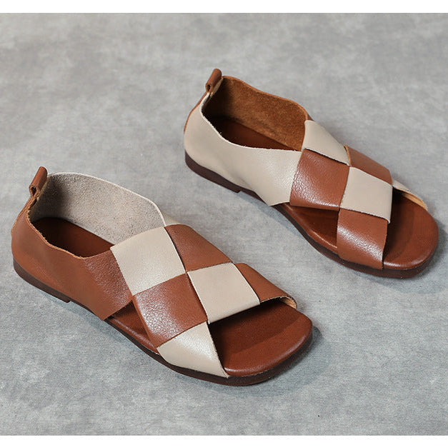 Women's Handmade Leather Open Toe Slip-On Flat Sandals